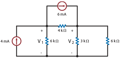 Find V1 and V2 in the circuit