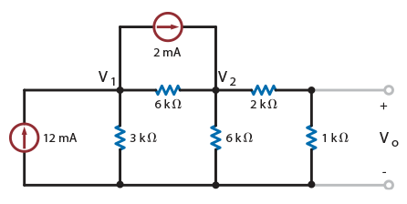 Use nodal analysis to find both V1 and Vo